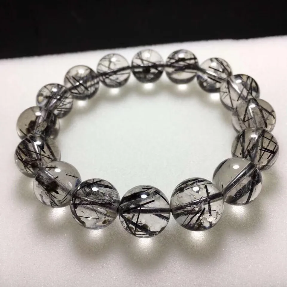 

11.5mm Genuine Natural Black Rutilated Quartz Bracelet Gems From Brazil Round Beads For Women Men Gift Crsytal Bracelets AAAAA