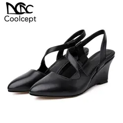 Coolcept/2019 женские офисные босоножки на высоком каблуке с острым носком и ремешком на щиколотке, летняя модная женская обувь, размеры 34-39