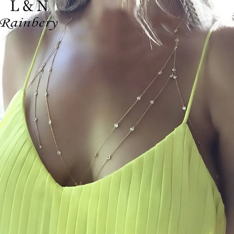 

Original Rainbery New Style Fashion Women Gold / Silver Color Multilayer Chains Sexy Bra Bikini Chains Jewelry JBC0074