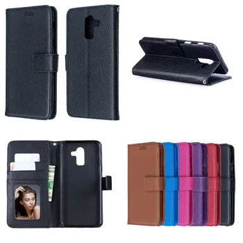 

50pcs/lot Wallet PU Leather Case For Samsung J8 J6 J4 Plus 2018 Note9 Note 9 Lychee Grain Flip Protector Phone Cover