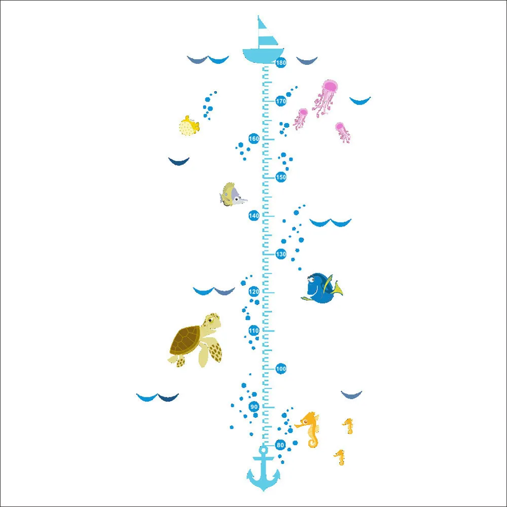 Забавный мультфильм рыба Рост Диаграмма Высота измерения для ребенка ребенок стены стикеры дома наклейка Детская комната Детская Oct31Hot8536
