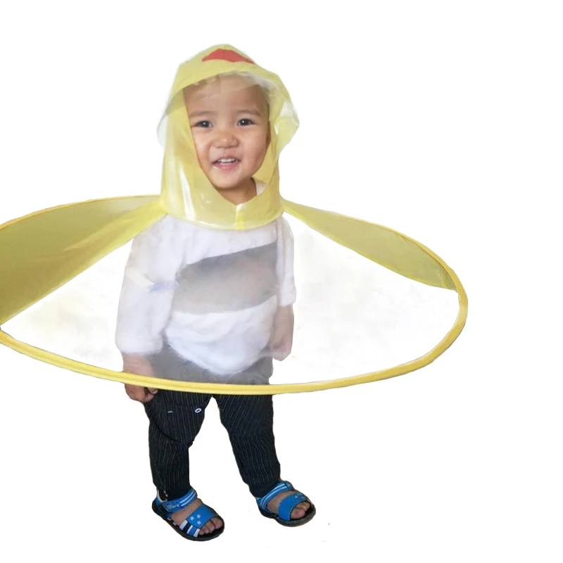 

New children's raincoat children's flying saucer umbrella magical hat free gloves funny rain cover baby play outdoor products