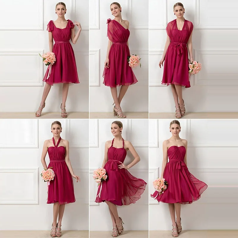 knee length burgundy bridesmaid dresses