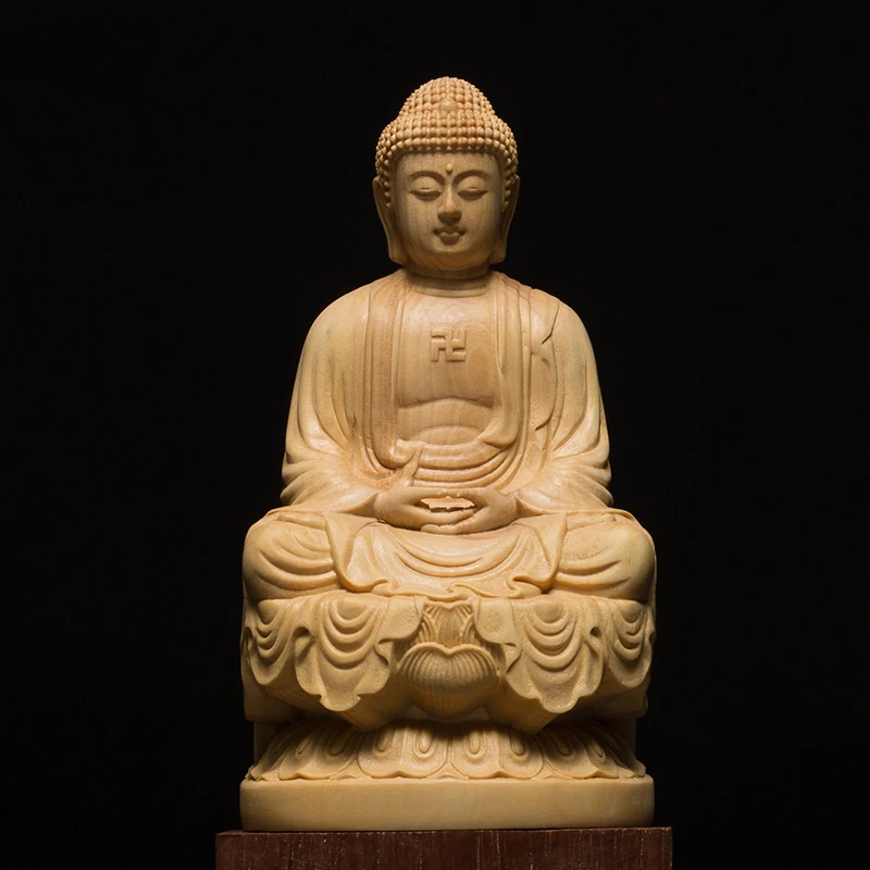 

Wood Bouddha Statue Wooden Carving Buddha Buda Estatua Shakyamuni Craft Bodhisattva Sculpture S for Home Decor