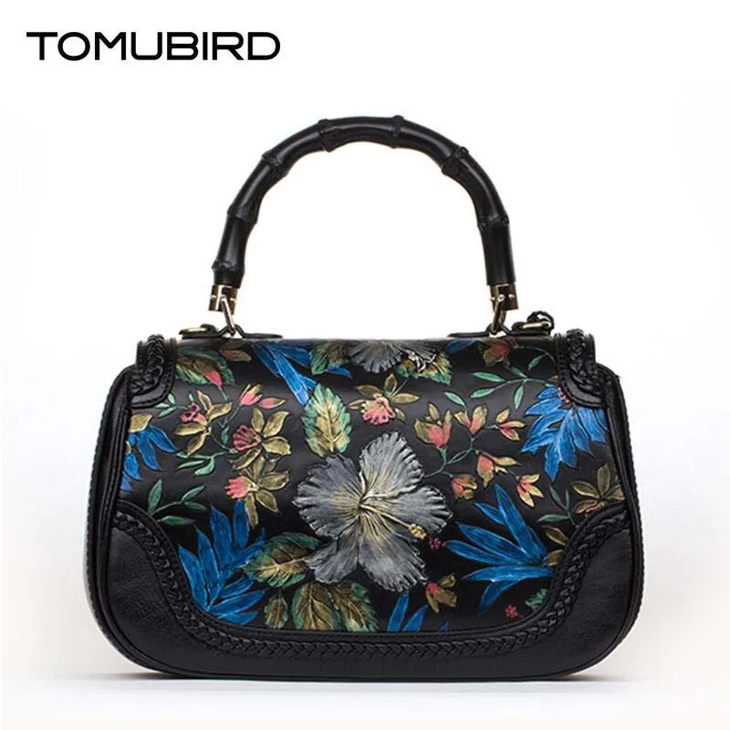 Cow leather handbag free delivery Chinese style embossed shoulder