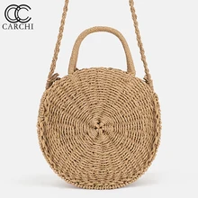 CARCHI соломенная сумка женская свежая сумочка Винтажная ручная плетёная ротанговая круглая сумочка вязаные сумки-мессенджеры для женщин