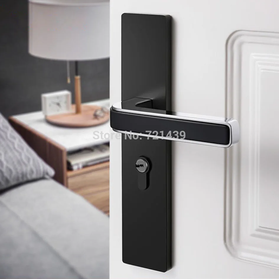 Cheap Offer for  Black solid space Zinc Alloy door locks Continental bedroom minimalist interior door handle lock cy
