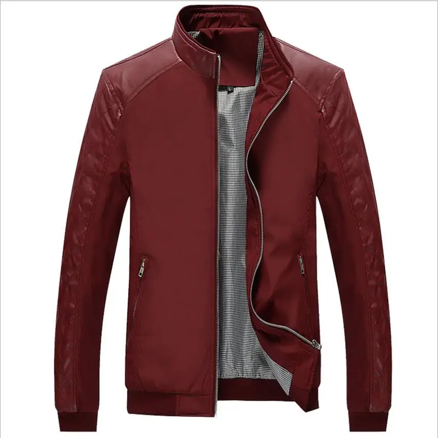 

men's jacket Big size M-5XL Winter New Men's PU Patchwork Jackets Casual Men's Thin Jackets Solid Slim Male Coats Brand Clothing