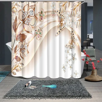 

3d Diamond Butterfly Lotus Flower Pattern Shower Curtains Bathroom Curtain Thicken Waterproof Thickened Bath Curtain
