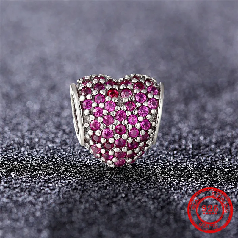 

100% 925 sterling silver beads love charm transparent CZ jewelry accessories suitable for original DIY bracelet mother gift