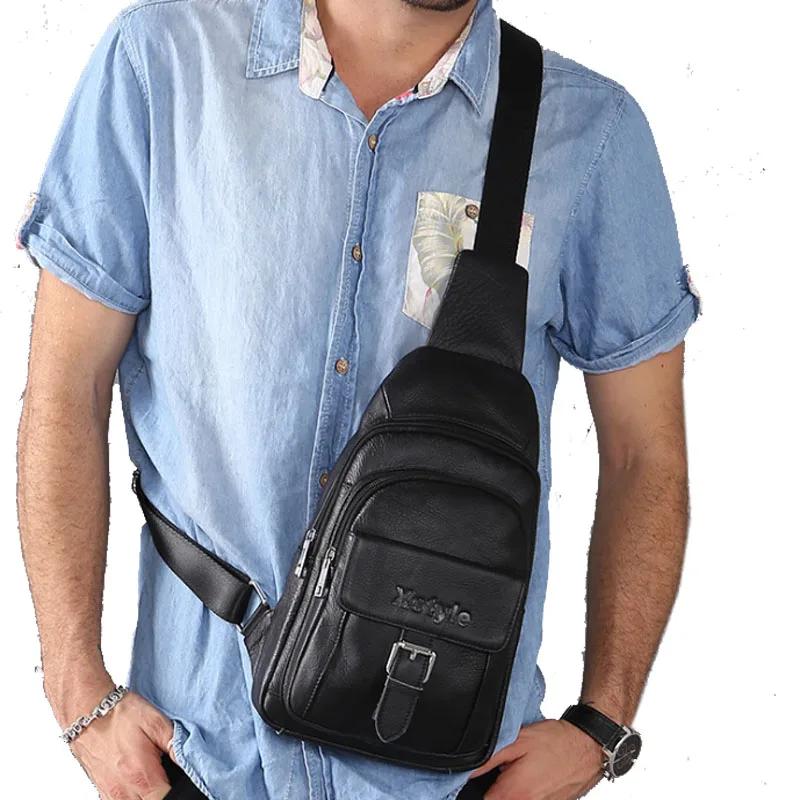 High Quality Men Genuine Leather First Layer Cowhide Sling