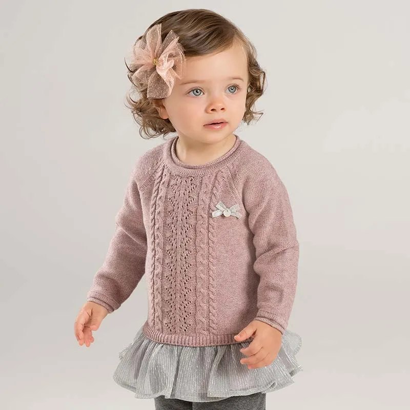 DB8844 dave bella/осенний кардиган с воланами, пуловер с длинными рукавами для маленьких девочек, детские топы для малышей, детский вязаный свитер