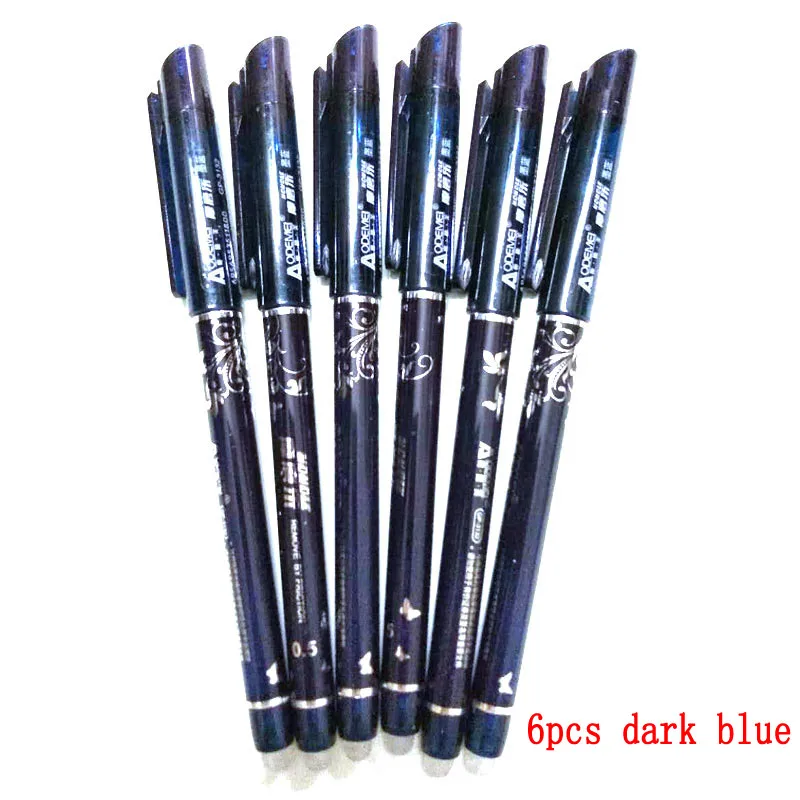 0,5 мм 6 шт./компл. стираемая ручка синий/черный/красный стержень со стираемыми чернилами чернила для гелевой ручки 4 стул со спинкой для детского подарка офис студента - Цвет: 6pcs dark blue