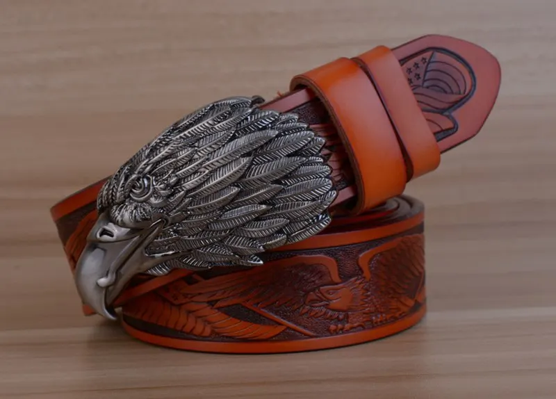blue leather belt Eagle Designers Luxury Fashion Vintage Male Strap Brand Genuine Leather Belts for Men Punk Cowskin for Jeans Cintos Ceinture brown dress belt