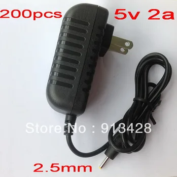 

High Quality 200PCS AC 100V-240V Converter Adapter DC 5v 2a Power Supply US Plug DC plug 2.5x 0.8mm For Tablet PC+ Free shipping