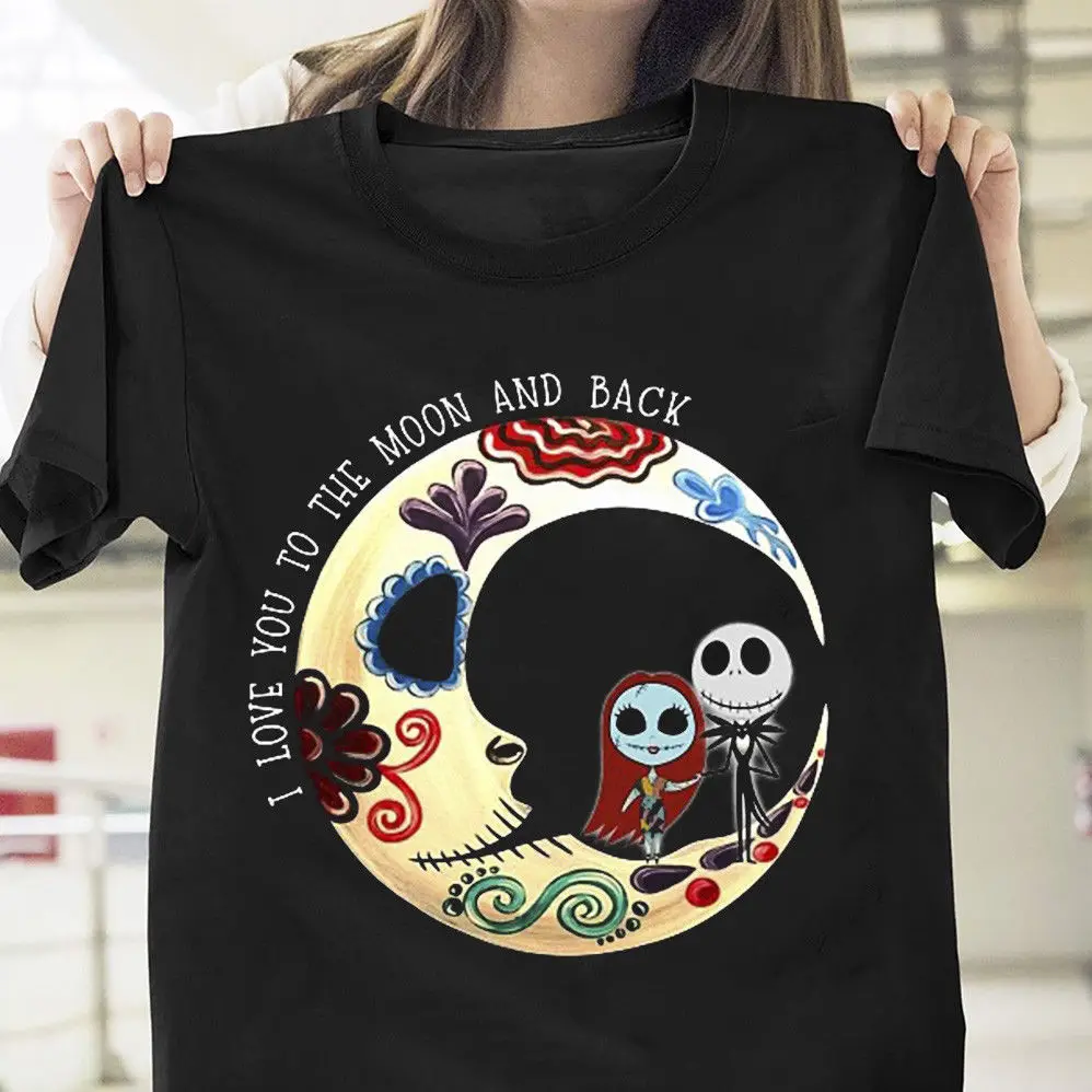 Мужская хлопковая футболка Jack Sally I Love You To The Moon And Back черная унисекс с рисунком из