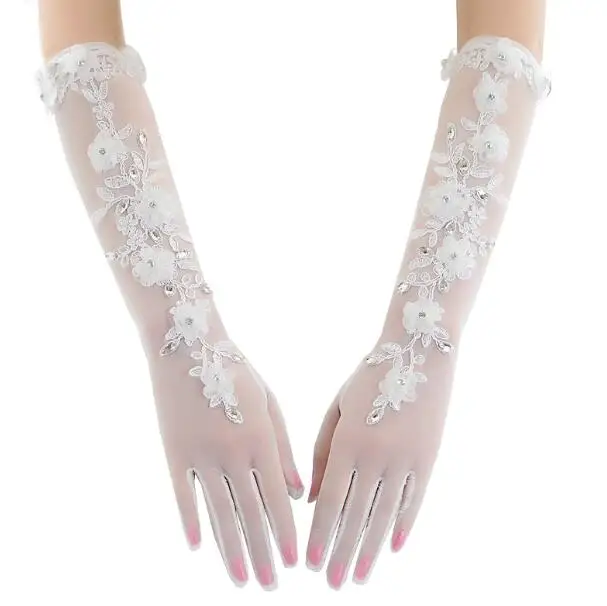Женские Элегантные белые длинные сетчатые перчатки с вышивкой 43 см R1252