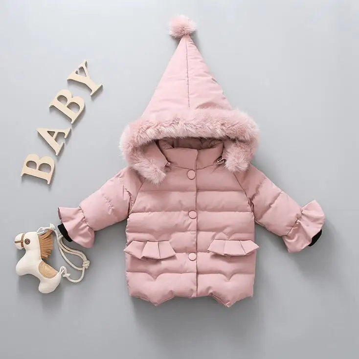 Меховое Детское пальто из хлопка с капюшоном модные теплые толстые детские пальто для маленьких девочек для зимы Прекрасная принцесса зимняя одежда хлопковое пальто