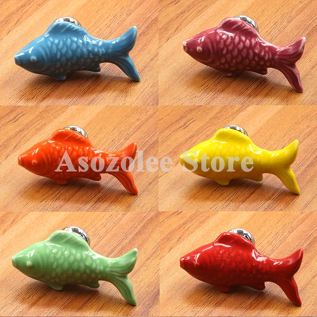 Us 1 79 20 Off Cute Fish Shaped Children Drawer Pulls Furniture Door Handle Kid Cabinet S Ceramic Cupboard Pull Handls In From