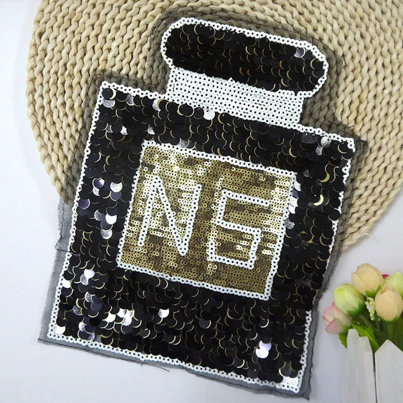 

Embroidered iron on patches for clothes sequins deal with it clothing DIY Motif Applique perfume bottles Free shipping