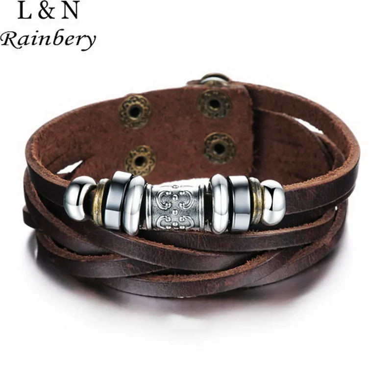 Rainbery Genuine Cuff Leather Bracelet Men