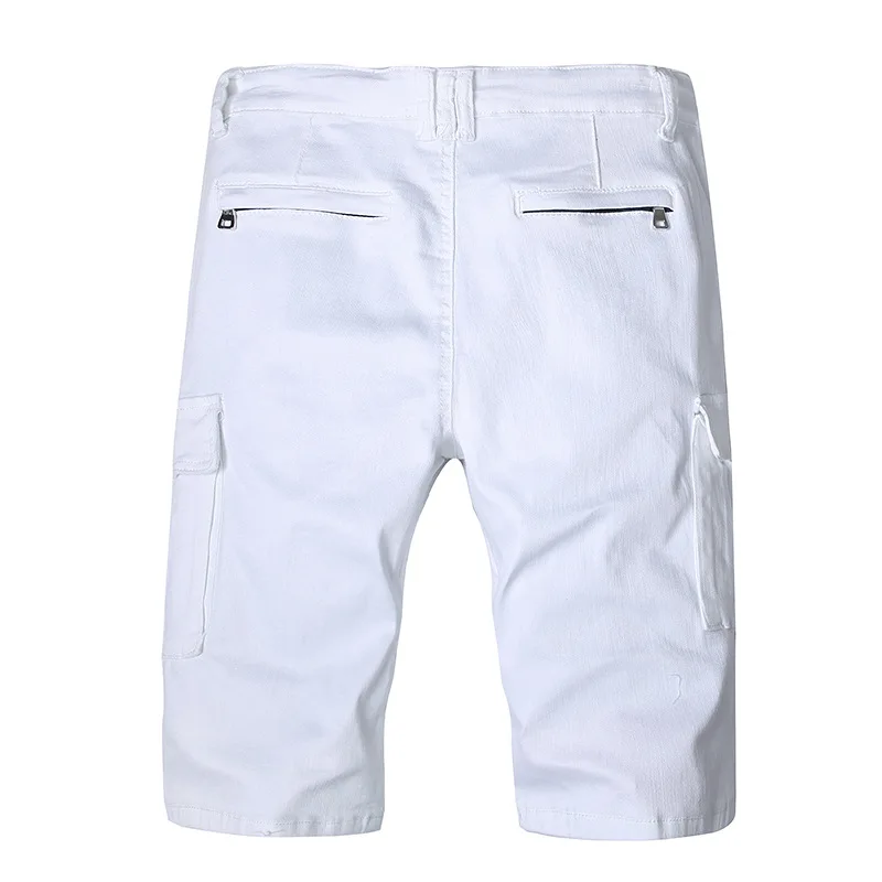 

Summer Men Jeans Shorts White Knee Length Denim Short New Fashion Designer Short Ripped Jeans For Men Denim Shorts