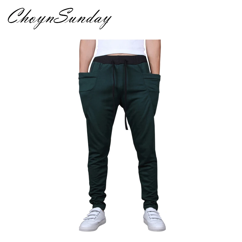 

ChoynSunday Mens Sportswear Harem Pants High Quality Cotton Male Activities Side Pocket Drawstring Solid Color Trousers Homme