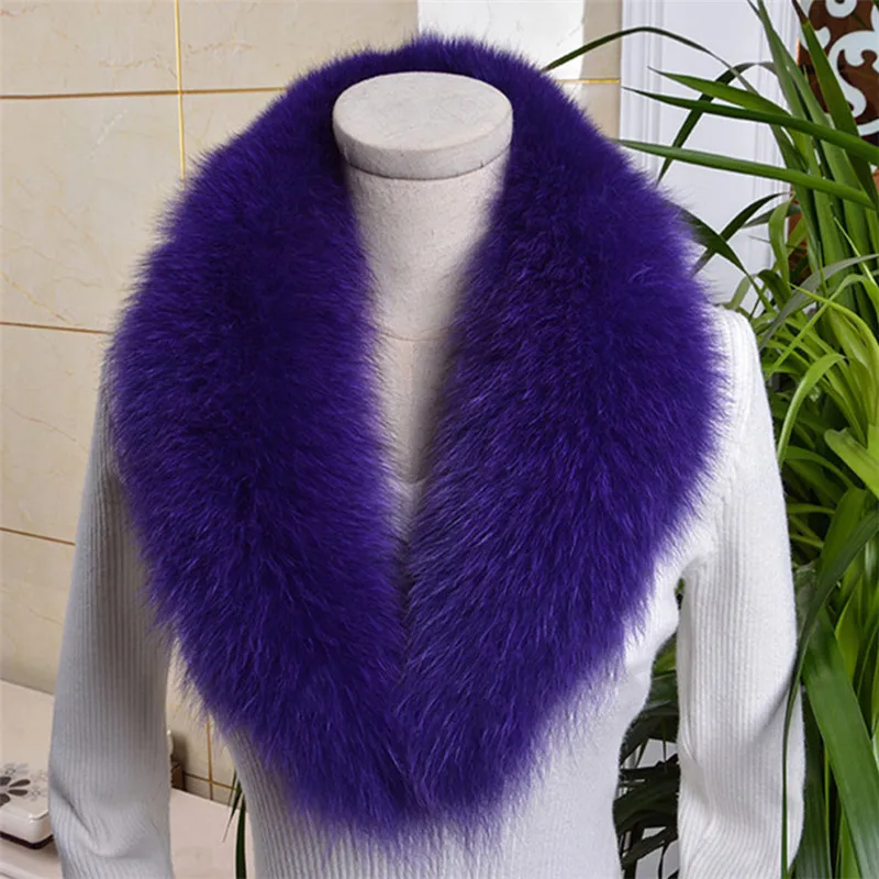 Горячая Распродажа, новинка, длинный шарф с воротником из натурального Лисьего меха для женщин и мужчин, весеннее и зимнее теплое однотонное пальто, шали с подкладкой 80 см L#59 - Цвет: purple