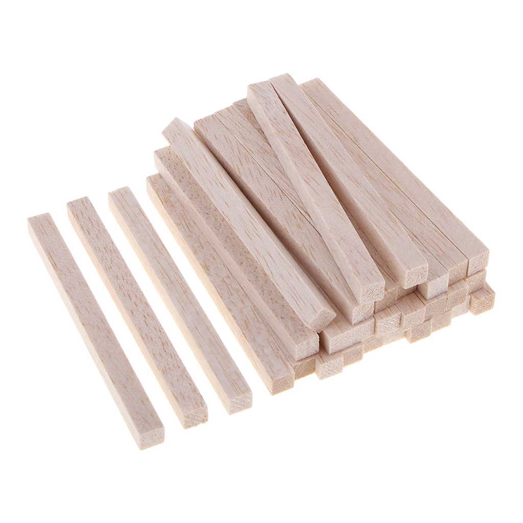 Unfinished Square Balsa Wood Stick Wooden Dowel Rod Block for Kids Model Making Ornaments DIY Craft 50/80/100/130/150mm