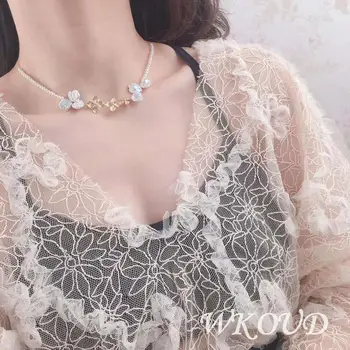 

WKOUD Fine Jewelry 14K Gold Injection Flower Design Natural Baroque Pearl Freshwater Pearl Necklace Multiple Wearing Romantic