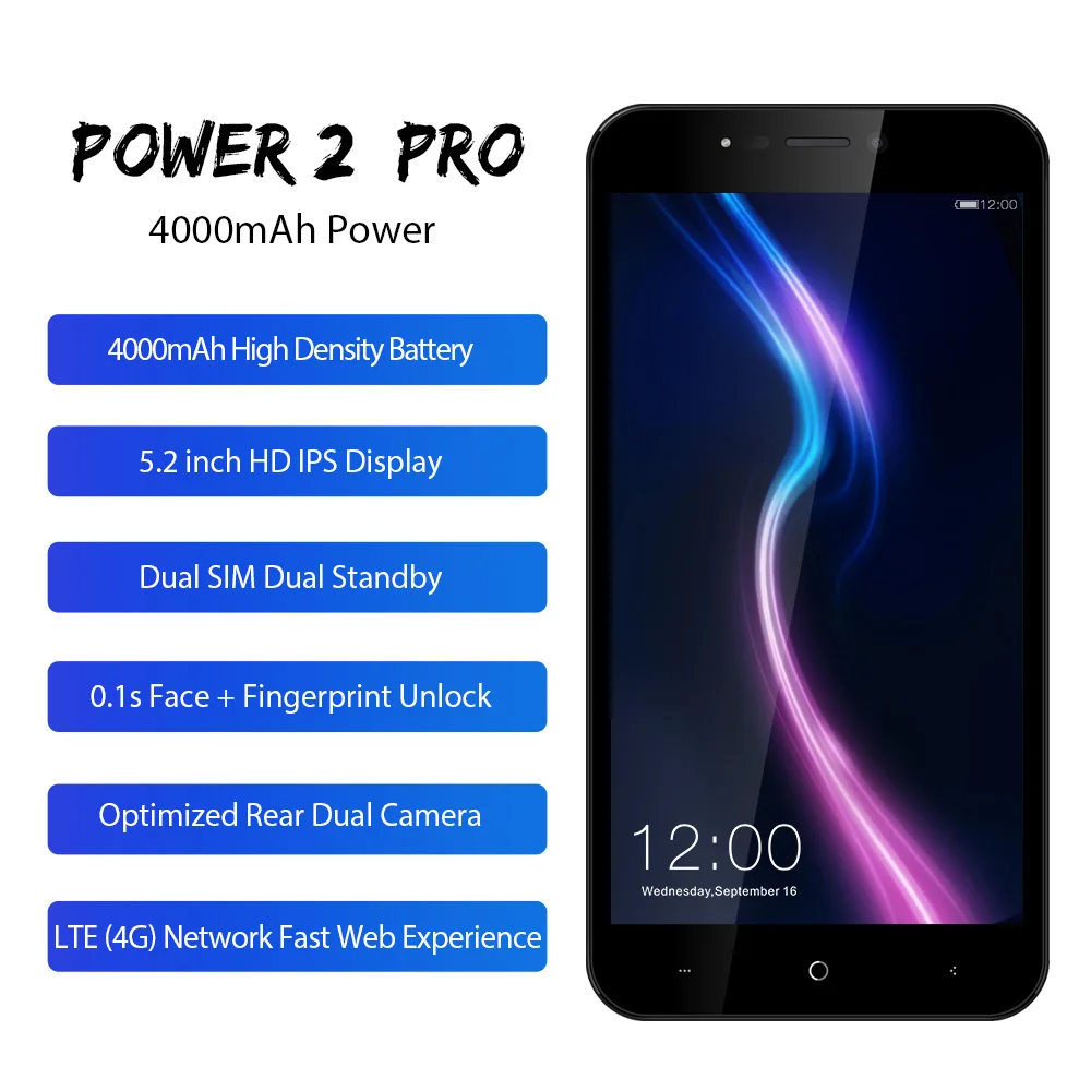  LEAGOO POWER 2 PRO 4000mAh Big Battery Fingerprint Smartphone 2GB+16GB Dual Camera Android 8.1 Quad