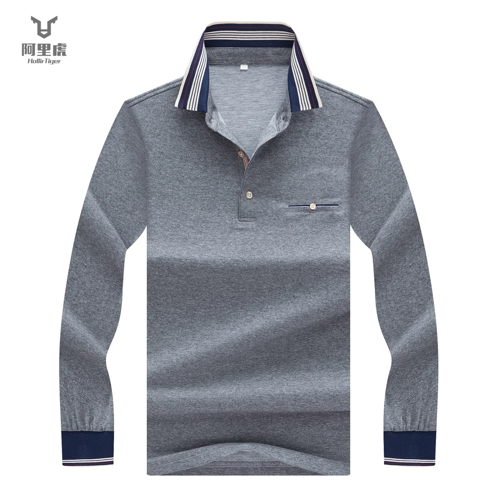 

Hollirtiger Pocket Men Polo Shirt Fashion Business Casual Cotton Male polo men fashion Long Sleeve Soild Tipped Collar clothes