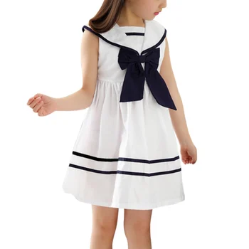 

Kids Baby Girls Dress School Girls Sailor Vestidos Bow Navy Captain Costume Suit Party Dresses Clothes