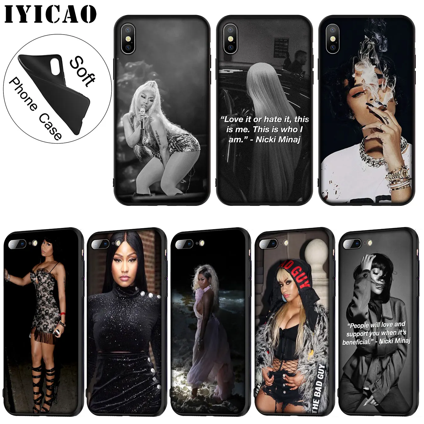 

IYICAO Nicki Minaj Original Soft Silicone Phone Case for iPhone XR X XS 11 Pro Max 6 6S 7 8 Plus 5 5S SE 10 TPU Black Cover