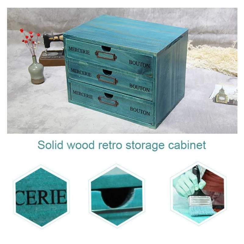 

Solid Wood Storage Chest Box Desktop Organizer Storage Box Retro 1/2/3 Drawers Make-up Storage Box Organizer