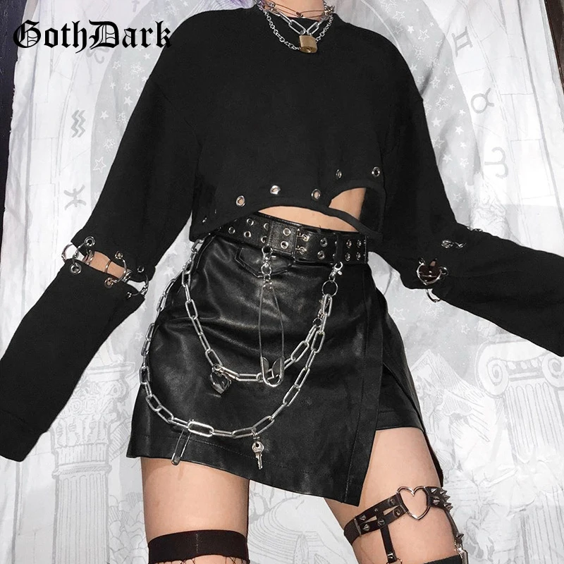 

Goth Dark Black Punk Grunge Gothic Sweatshirt Women Harajuku Eyelet Patchwork Cropped Hoodies Autumn 2019 Hollow Out Sweatshirts