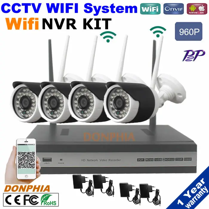 Plug And Play 720P HD Outdoor IR Night Vision Home Surveillance Security IP Camera WIFI CCTV System 4CH Wireless NVR Kit