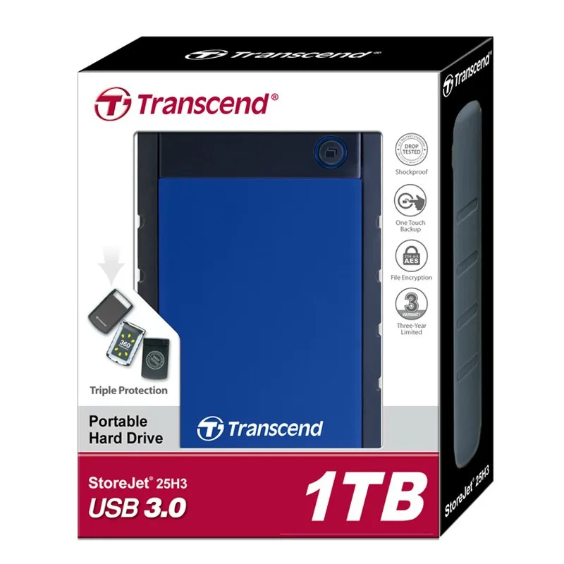 Transcend 25H3 USB 3.0 External Hard Drive 1TB HDD Hard Disk Drive 1T