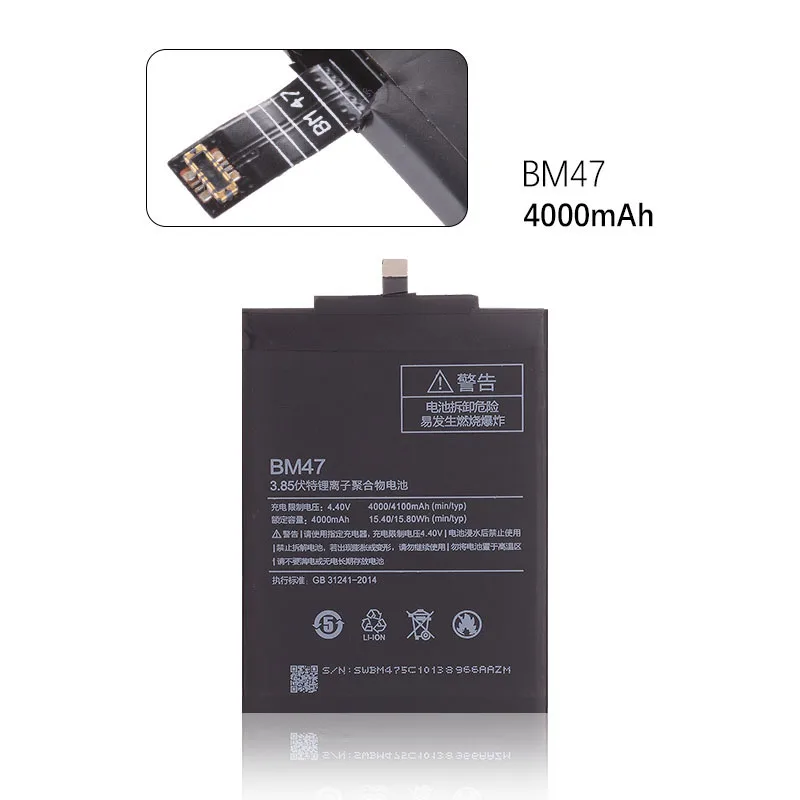 Оригинал Аккумулятор для XIAOMI Redmi 3 3S 3X 4X Redmi3 Pro BM47 4000mAh|Аккумуляторы мобильных