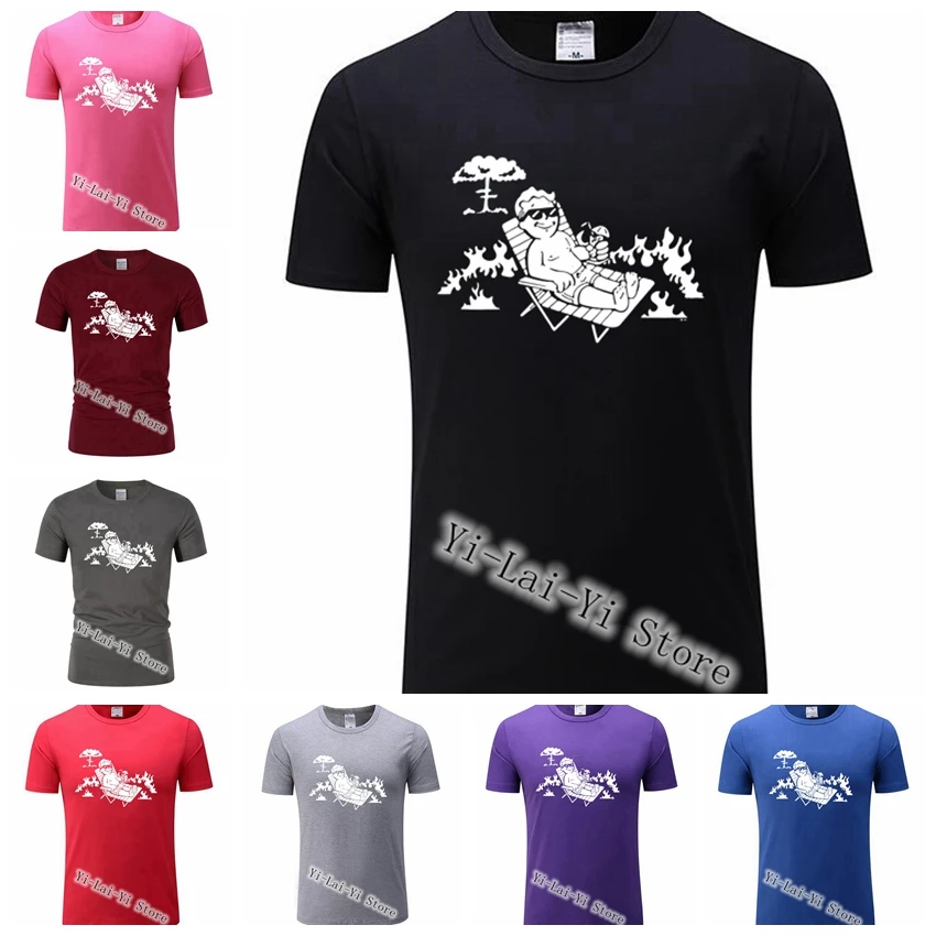 

Men's TShirts Fallout Vault Boy Men TShirt Video Game Fallout Vault Tec Intitute T-Shirt Fallout 4 Bethesda Women Games T Shirt
