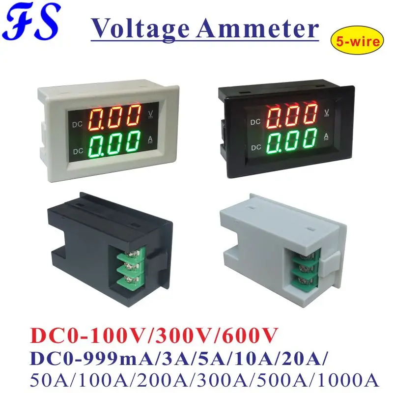 YB4835VA цифровой вольтметр амперметр DC 0-100 в 300 в 600 в Панель Ампер Вольт Напряжение измеритель тока DC 10A 20A 50A 100A 200A 300A 500A