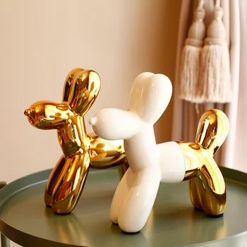 

Luxury Gold Balloon Dog Figurines Ceramic Animal Ornaments Table Living Room Accessories Vanity Decor Birthday Gift Ideas