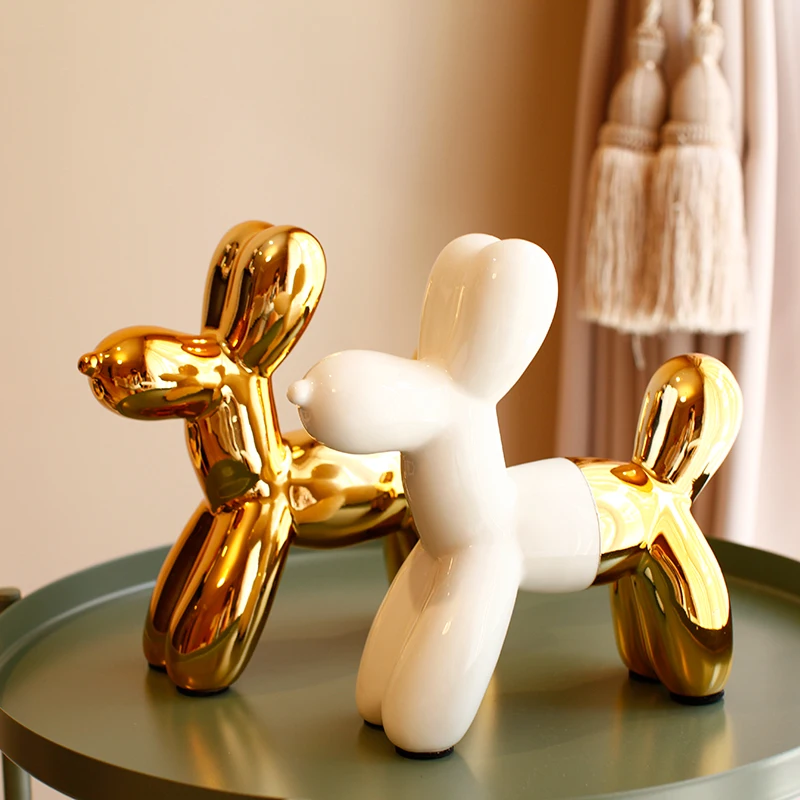 Luxury Gold Balloon Dog Figurines Ceramic Animal Ornaments Table Living Room Accessories Vanity Decor Birthday Gift Ideas
