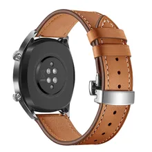 Bracelet de montre universel en cuir, boucle papillon argentée, pour Huawei Gt, 22mm