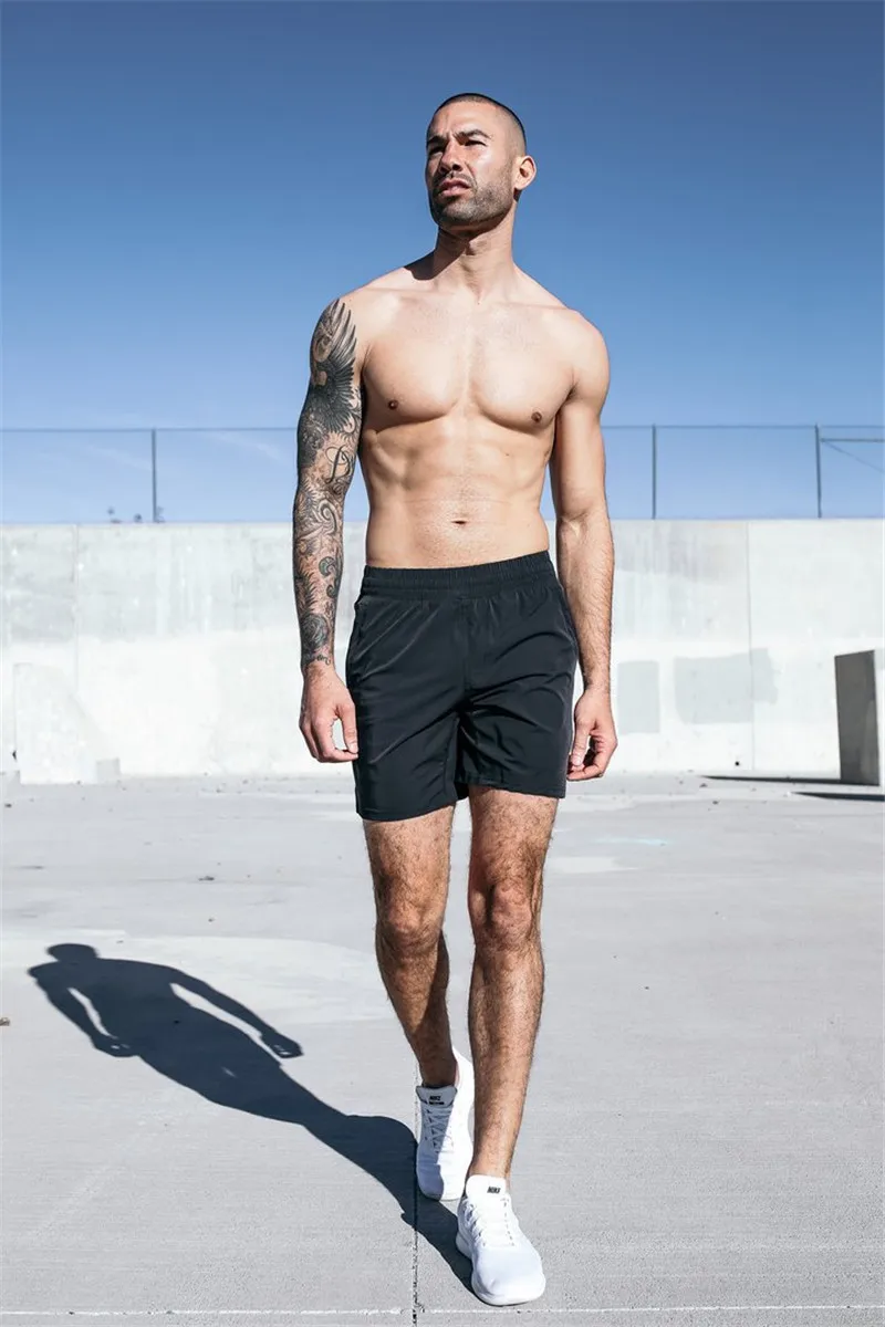 Шорты для бега, мужские спортивные шорты для спортзала, с карманами на молнии, для фитнеса, бегунов, баскетбола, тренировок, шорты, пляжная одежда, мужские шорты для тренировок - Цвет: Black Shorts