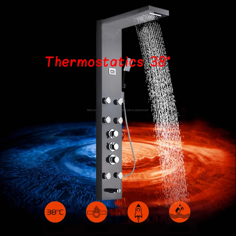 Термостатическая дождевая душевая Колонка Body Massag струи для горячего и холодного душа панель кран с цифровым дисплеем температуры