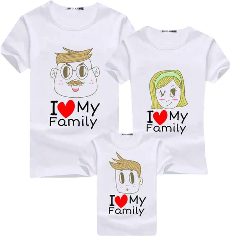 

I Love My Family Cartoon Print Cotton T-shirt Family Look Outfit Dad Mom Kids Parentage Clothes Tee Shirts Sweathearts Tops Gift