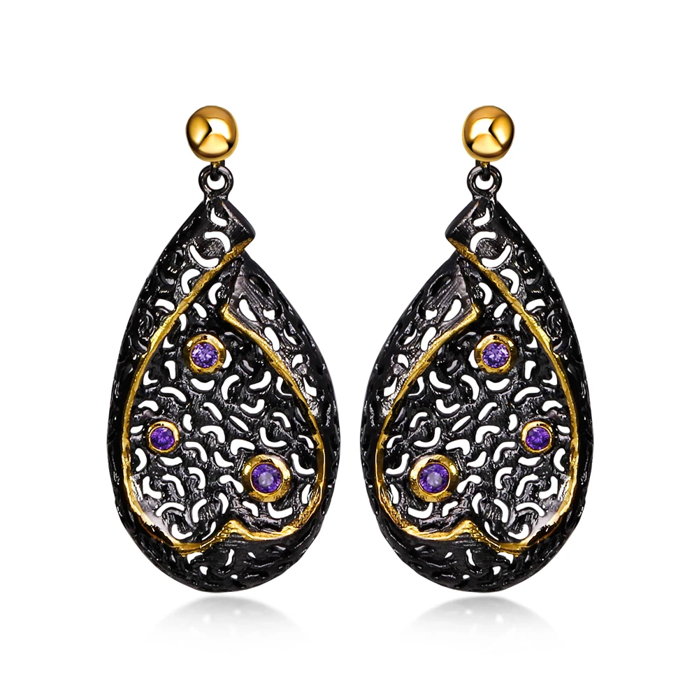 New style Vintage african Earrings black plated with Cubic zircon big