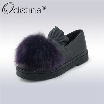 

Odetina New Fashion Spring Comfort Fur Loafers Women Shoes Pleated Ladies Flat Shoe Slip On Short Plush Plus Size 31-45