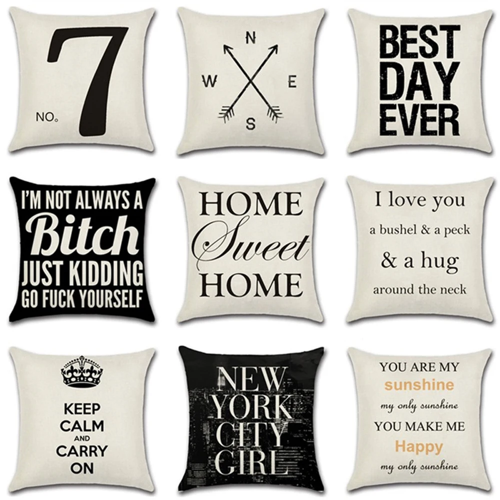 

YWZN Letters Pattern Decorative Pillowcases Letter Printed Cotton Linen Throw Pillow Case Pillowcase kussensloop almohada
